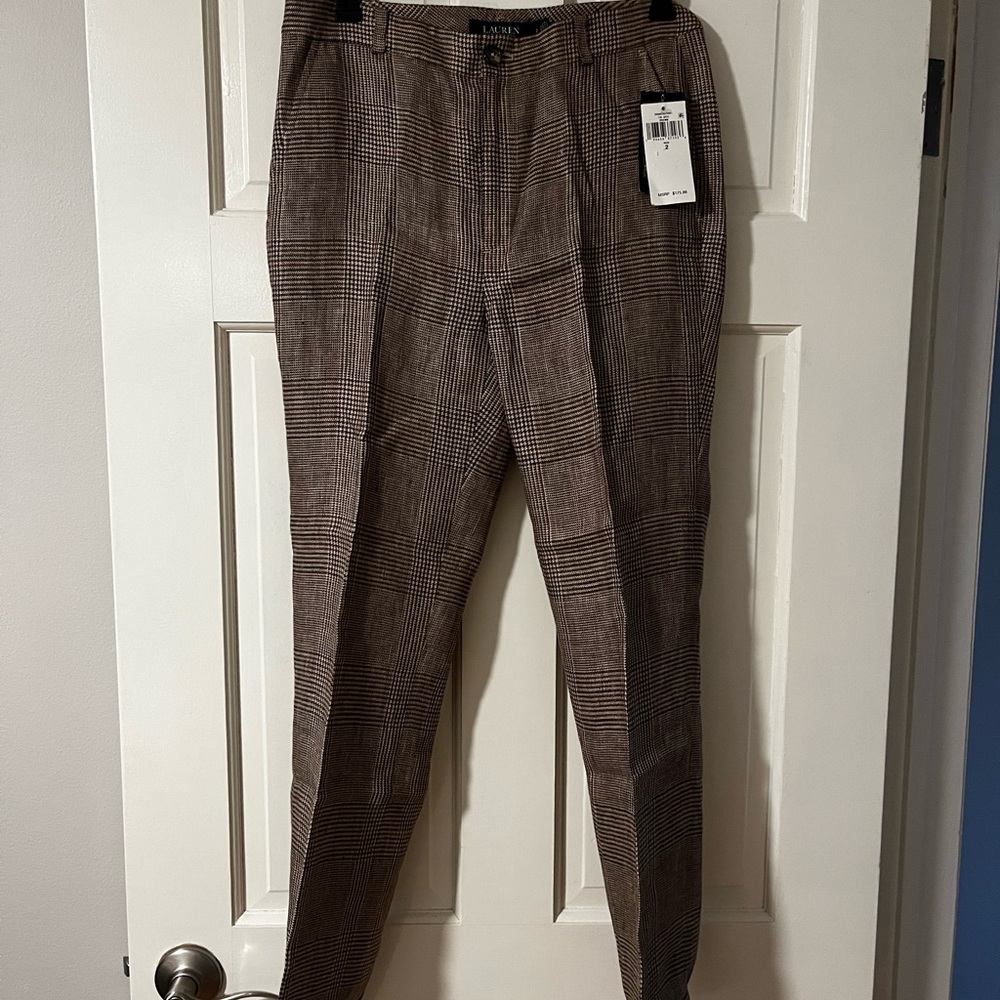 NWT Ralph Lauren Brown Glen Plaid Dress Pants
